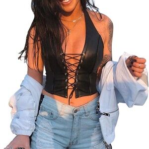 NWOT Bustier Faux Leather Halter Top